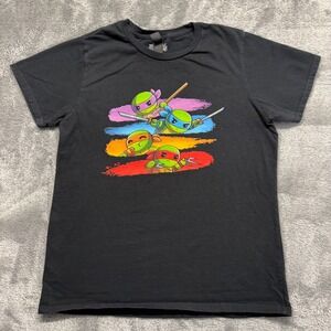 TeeTurtle TMNT Graphic T-Shirt Women‎ Medium Black Excellent Chibi Ninja Turtles
